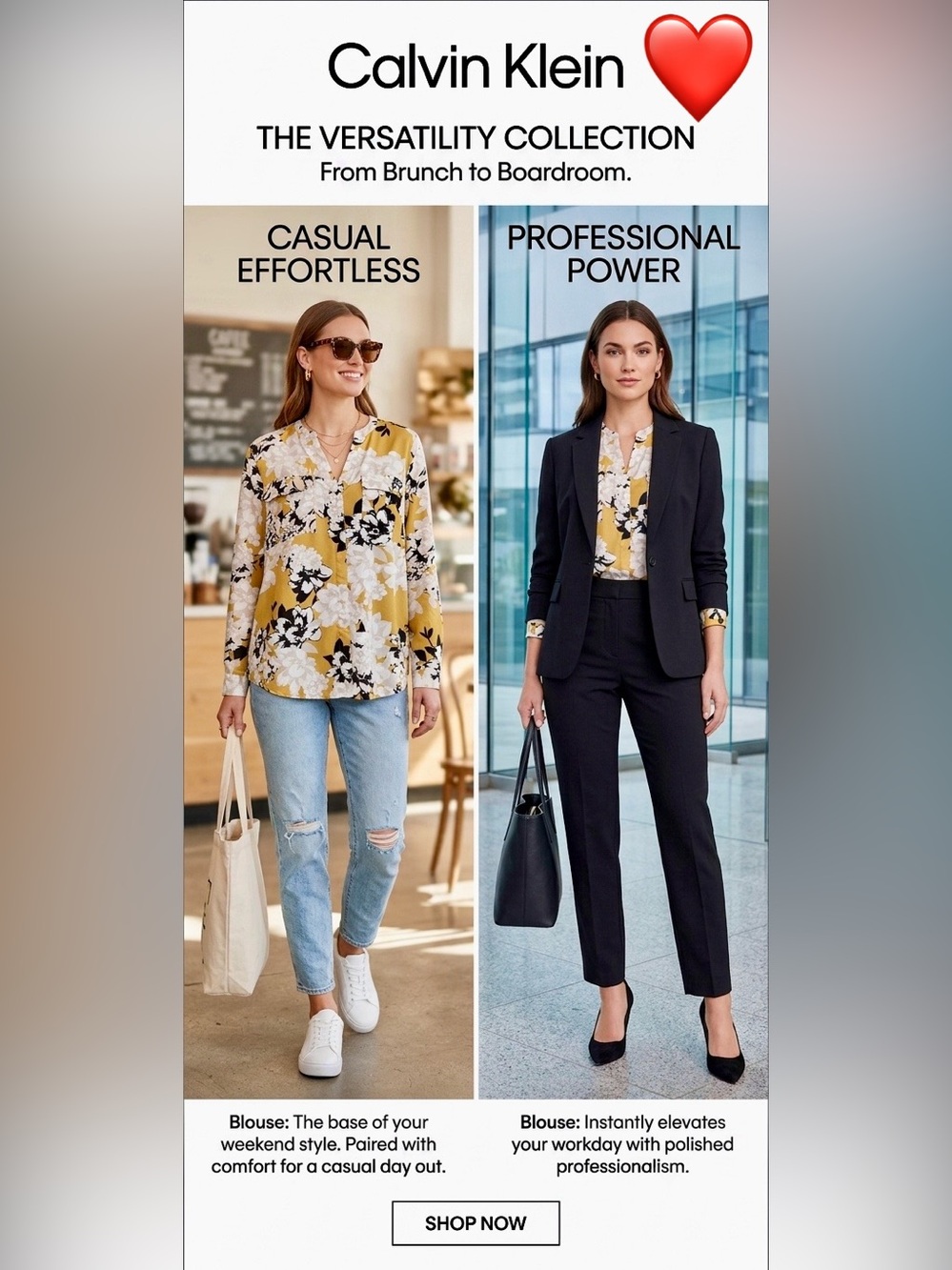 Calvin Klein White, Black & Mustard Floral Button-Down Shirt